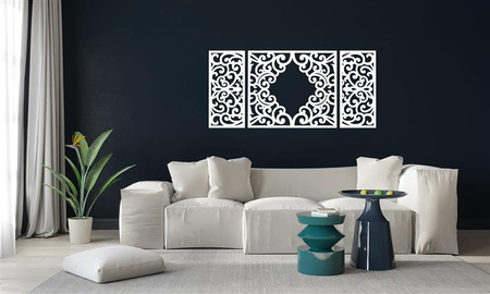 AŻUROWY TRYPTYK DEKORACYJNY, CLEMENTINE, DEKORACJA ŚCIENNA 3D, WŁOSKI STYL, ORNAMENT,75 x 160 cm, ZŁOTY