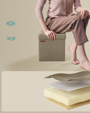 Beżowa składana pufa ze schowkiem - Tapicerowana pufa do przechowywania SONGMICS LSF028K01