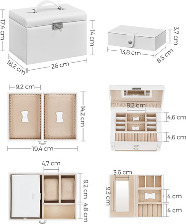 Biała szkatułka na biżuterię - Organizer biżuterii, kuferek, kasetka SONGMICS JBC121W