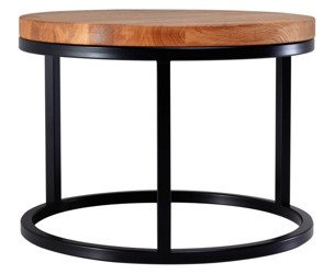 Stolik okrągły kawowy industrialny SOFT / ława loft z drewnianym blatem / średnica 60 cm