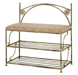 Ławka metalowa z dwiema półkami do przedpokoju RUMIANKI / pufa z półkami na buty [szer. 70 cm]