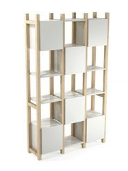 Regał dwustronny skandynawski szeroki / pojemna ścianka z półkami i szafkami [wys. 187 cm, szer. 112 cm] REG-SIMPL1