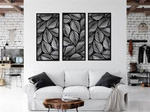 DEKORACYJNE PANELE AŻUROWE, ZESTAW 3 DEKORÓW, LIŚCIE, DEKORACJA ŚCIENNA 3D,100 x 150 cm, CZARNY