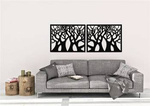 DEKORACYJNY PANEL AŻUROWY, DRZEWA, DEKORACJA ŚCIENNA 3D, ORNAMENT, DYPTYK, CZARNY
