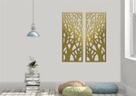 DEKORACYJNY, AŻUROWY PANEL ŚCIENNY, OBRAZ 3D, DRZEWA PIONOWE, 42 x 105 cm, DYPTYK, ZŁOTY