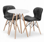 Zestaw stół i 2 krzesła do małej kuchni: Biały okrągły stół TODI 60cm i 2 czarne krzesła LAGO