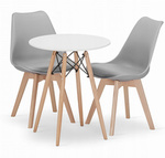 Zestaw stół i 2 krzesła do małej kuchni: Biały okrągły stół TODI 60cm i 2 szare krzesła MARK