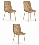 Brązowe krzesła tapicerowane LIBRA z aksamitu (3 sztuki) - Pikowane krzesła do jadalni