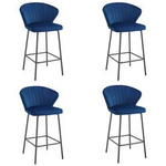 Tapicerowane hokery GATTA - Welurowe, granatowe krzesła barowe z oparciem (komplet 4)