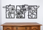 DEKORACYJNY TRYPTYK AŻUROWY, KWIATY, LILIE, DEKORACJA ŚCIENNA 3D, ORNAMENT, 60 x 160 cm, CZARNY