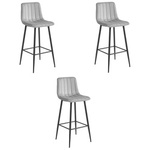 Jasno szare hokery POZZA - Tapicerowane, welurowe krzesła barowe z oparciem x3