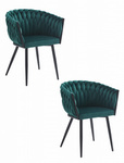 Tapicerowane welurowe krzesła butelkowa zieleń ORION (2szt) - Welurowe krzesła Warkocz