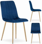 Granatowe krzesło tapicerowane LAVA - Niebieskie krzesło welurowe do jadalni