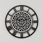 Duży, okrągły zegar ścienny z motywem francuskiej, gotyckiej rozety, czarno-biały, ORNAMENTI
