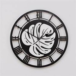 Oryginalny zegar ścienny z tropikalnym motywem kwiatu MONSTERA, kolor czarno-biały, ORNAMENTI