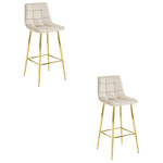 Hokery z oparciem ARCETO - Beżowe, tapicerowane krzesła barowe glamour (zestaw 2)