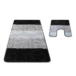 Komplet dywaników łazienkowych Montana 01 – czarno-szary, kwiaty, antypoślizgowy