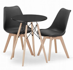 Zestaw stół i 2 krzesła do małej kuchni: Czarny okrągły stół TODI 60cm i 2 czarne krzesła MARK