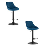 Obrotowe krzesła barowe z oparciem KAST - Tapicerowane, granatowe hokery (zestaw 2)