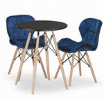 Zestaw stół i 2 krzesła do małej kuchni: Czarny okrągły stół TODI 60cm i 2 granatowe krzesła LAGO
