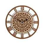 Duży, okrągły zegar ścienny z motywem francuskie rozety, kolor drewna