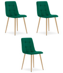"Krzesło KARA - ciemna zieleń aksamit / nogi kolor drewna x 3"