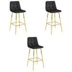 Tapicerowane krzesła barowe ARCETO - Czarne hokery z oparciem w stylu glamour (zestaw 3)