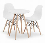 Zestaw stół i 2 krzesła do małej kuchni: Biały okrągły stół TODI 60cm i 2 białe krzesła OSAKA