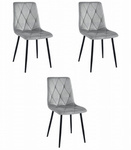 Welurowe krzesło tapicerowane glamour LIBRA (3 sztuki) - Szare / srebrne krzesło kuchenne