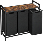 Czarny kosz na pranie 114l Loft - Kosz na bieliznę 3 komory - VASAGLE BLH301B01