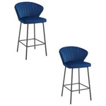 Tapicerowane hokery GATTA - Welurowe, granatowe krzesła barowe z oparciem (zestaw 2)