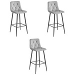 Wysokie krzesła barowe NADO - Tapicerowane, szare/srebrne hokery (zestaw 3)