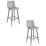 Wysokie krzesła barowe ARCETO - Wygodne, szare-srebrne hokery welurowe (zestaw 2)