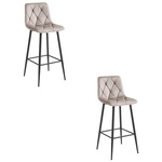 Pikowane hokery z oparciem NADO - Ciemnobeżowe krzesła barowe z aksamitu (zestaw 2)