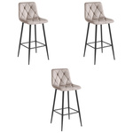 Pikowane hokery z oparciem NADO - Ciemnobeżowe krzesła barowe z aksamitu (zestaw 3)