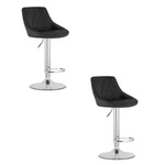 Czarne krzesła barowe KAST - Tapicerowane hokery z oparciem i podstawą chrom (zestaw 2)