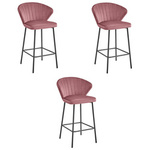 Welurowe hokery GATTA - Różowe krzesła barowe z oparciem w stylu Glamour (zestaw 3)