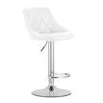 Biały hoker z oparciem KAST - Krzesło barowe z ekoskóry na chromowej nodze