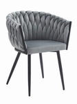 Eleganckie krzesło plecione welurowe szare ORION - Tapicerowane krzesło Warkocz z aksamitu