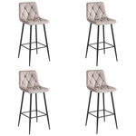 Pikowane hokery z oparciem NADO - Ciemnobeżowe krzesła barowe z aksamitu (komplet 4)