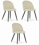 Jasne krzesła BELLO - Tapicerowane, welurowe, beżowe krzesła do jadalni (zestaw 3)