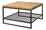 Stolik metalowy kawowy industrialny z półką i blatem z drewna / ława loft do salonu / wys. 48 cm, blat 78 x 78 cm
