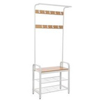 Biały wieszak na ubrania z ławką - Ławka do przedpokoju z wieszakiem - VASAGLE HSR40W