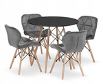 Nowoczesny zestaw stół i 4 krzesła: Czarny okrągły stół TODI 80cm i 4 szare krzesła LAGO