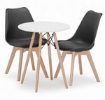 Zestaw stół i 2 krzesła do małej kuchni: Biały okrągły stół TODI 60cm i 2 czarne krzesła MARK