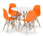 Nowoczesny zestaw stół i 4 krzesła: Biały okrągły stół TODI 80cm i 4 pomarańczowe krzesła OSAKA