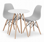 Zestaw stół i 2 krzesła do małej kuchni: Biały okrągły stół TODI 60cm i 2 szare krzesła OSAKA