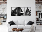 DEKORACYJNY TRYPTYK AŻUROWY, LIŚĆ PAPROCI, DEKORACJA ŚCIENNA 3D, ORNAMENT, PANELE AŻUROWE, 76 x 172 cm, CZARNY