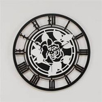 Dekoracyjny, okrągły zegar ścienny RÓŻA w czarno-białej kolorystyce, ORNAMENTI