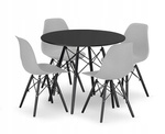 Loftowy zestaw stół i 4 krzesła: Czarny okrągły stół TODI 80cm i 4 szare krzesła OSAKA